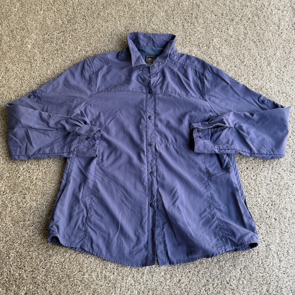 REI Shirt Womens Large Blue Long Sleeve Quick Dry Hiking Button Front Top